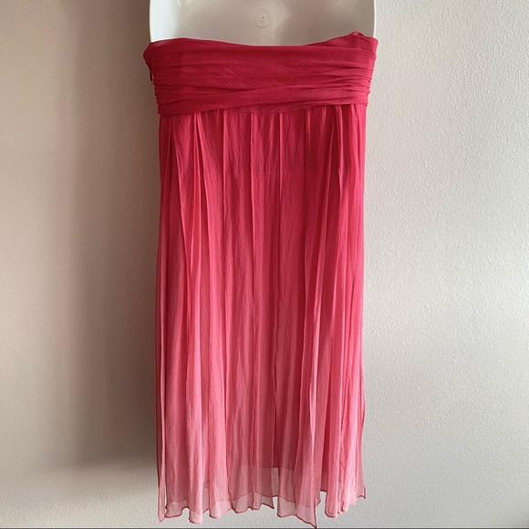 BCBG 100% Silk Ombre Pink Sheer Mini Strapless Corset Dress Ruffles Y2K - Picture 7 of 15